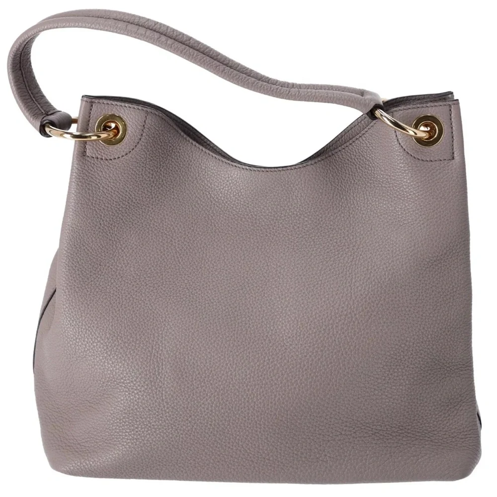 PRADA Vitello Phenix Logo Hobo Shoulder Tote Taupe Pebbled Leather 1BC051 - Picture 3 of 9
